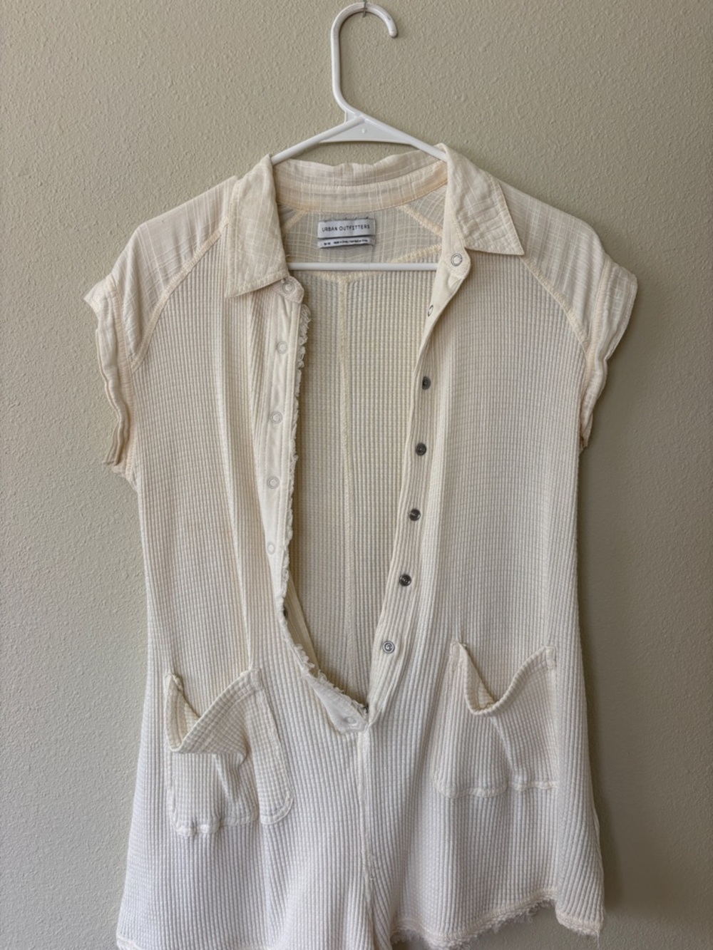 Urban Outfitters Cream Waffle Short-Sleeve Romper